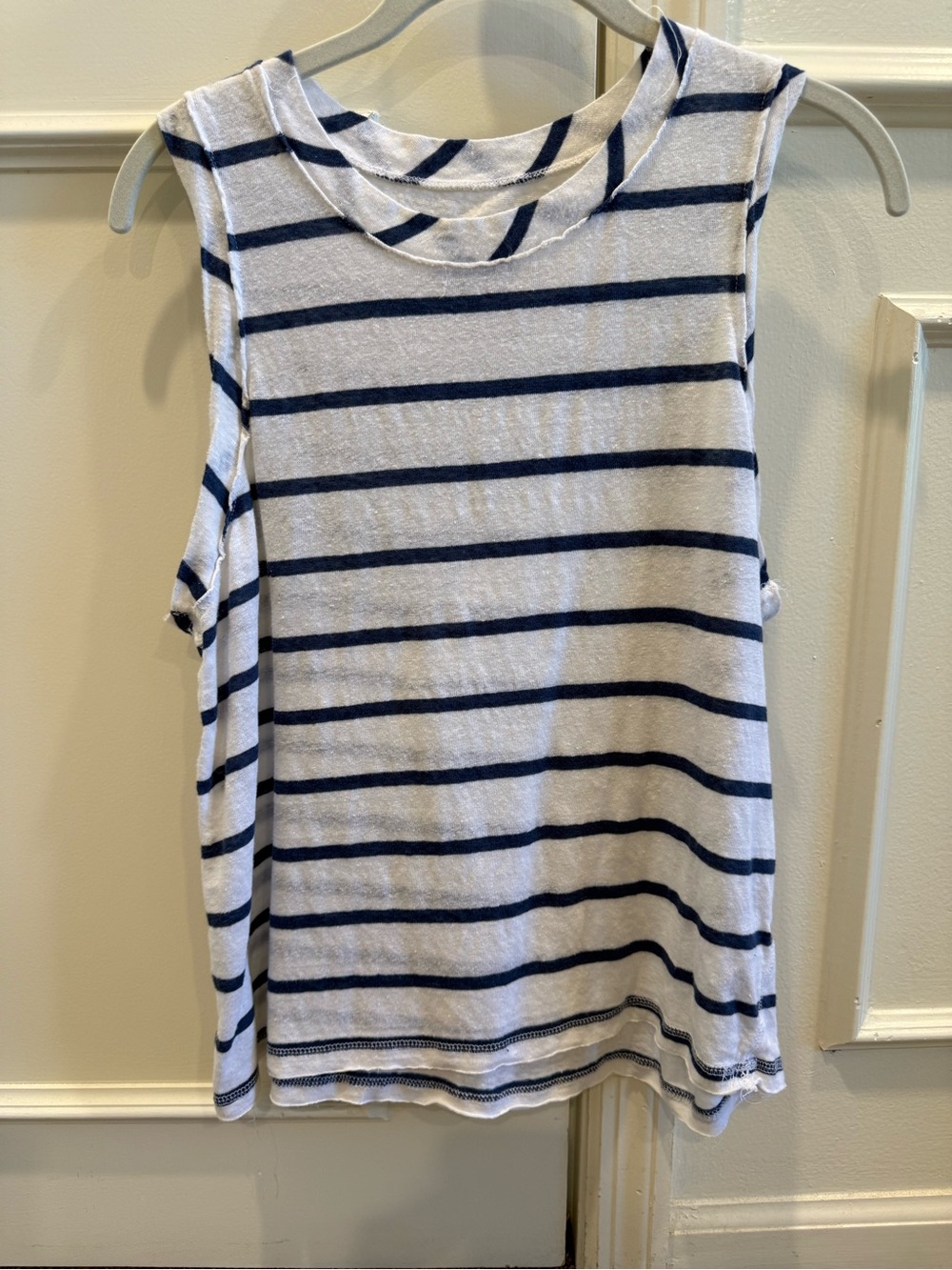 Chaser White and Navy Striped Sleeveless Tank